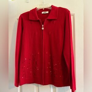 Red zipper cardigan sweater